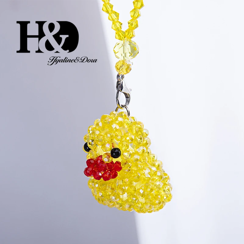 H&D, Висячие вязанные подвески для жениха и невесты, вязаные бусины Rondelle в форме сердца, украшение в виде утки, украшение сзади автомобиля, Хрустальная Призма, свадебный подарок - Цвет: Yellow Duck