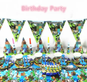 

2020 NEW Minecrafts Birthday Party Theme Disposable Tablewares Set Kid Birthday Party Decoration Napkin Paper Cup Toys