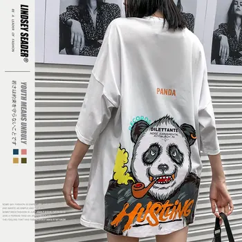 

Women Tees Men Harajuku Hiphop Men T-Shirt Smoking Panda Street Casual T-Shirt Cotton Summer Short Sleeve Fashion Loose T-Shirt