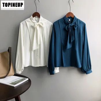 

Women's Long Sleeve Bow-knot Neck Chiffon Blouses Tops Button Down Business Shirts Pure Color Office Ladies Elegant Blouses