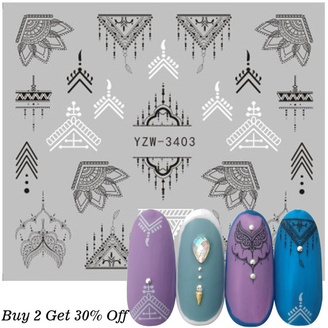 New Jewelry Nail Sticker Black Vintage Boho Style Decals Manicure Water Transfer Slider Foil Slider Decorations