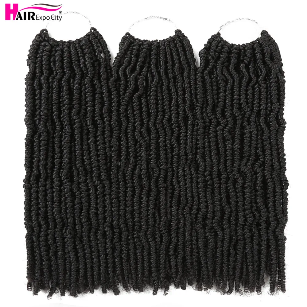 14inch Havana Spring Twist Crochet Hair Extensions Synthetic Crochet Braiding Hair With Curly Ends Black 24Strands Hair Expo