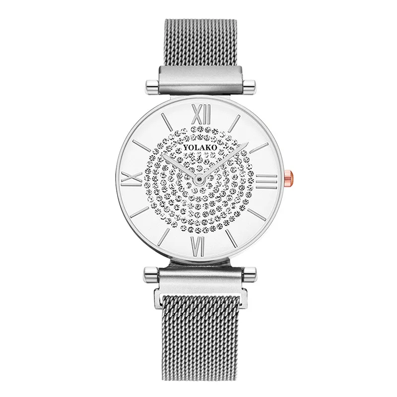 WJ-8756, новые модные женские часы, роскошные бриллиантовые Наручные часы, браслет, женские магнитные часы, кварцевые часы, reloj montre femme - Цвет: Серебристый