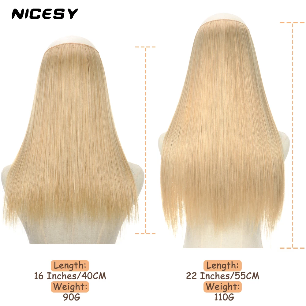 Synthetic No Clip Halo Hidden Hair Extension Ombre Artificial Natural Fake False Long Short Straight Hairpiece Blonde For Women
