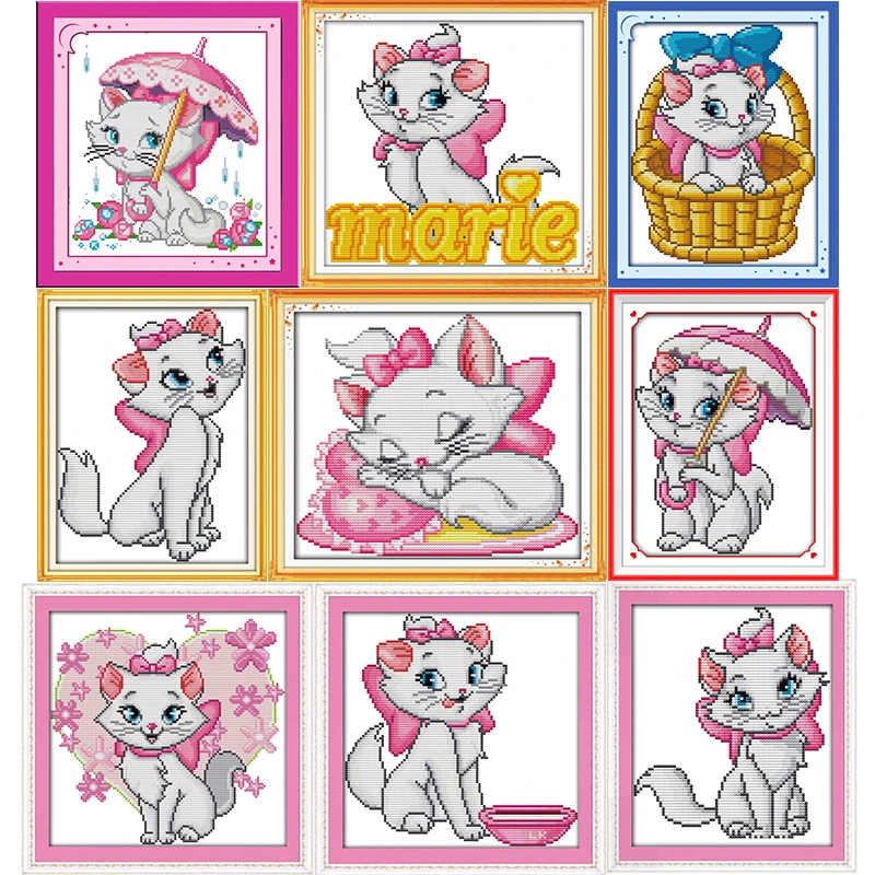 

Pink kitty Patterns Animal Crossing,DIY DMC Cross Stitch,Precise Printed Counted Cross-Stitch Sets Embroidery Kits for Beginners