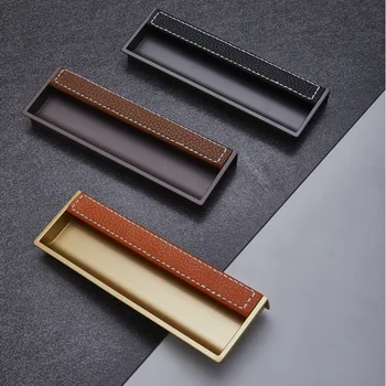 

JD Leather Concealed Handle Luxury Wardrobe Moving Door Invisible Black Gray Gold Drawer Handle Embedded Handle