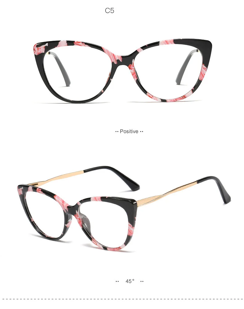 Fashion Flat Mirror Optical Glasses Female Metal Luxury Brand Designer Spectacles Transparent Cat Eye Glasses Frame Male Myopia