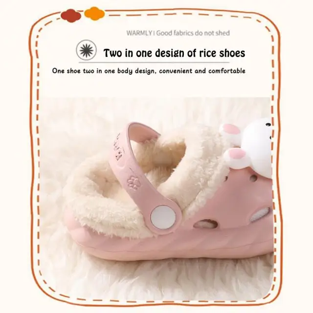 Fashion Cute Cartoon Children Plus Cotton Warm Hole Sandals Slippers Comfortable Home Baotou Shoes Indoor Casual Shoes For Baby 4