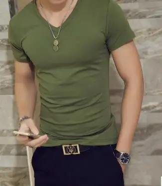 5 V NECK ARMY V воротник Мужская футболка Размер короткий рукав футболка половина жира лайкра хлопок мужская футболка - Цвет: 5 V NECK ARMY