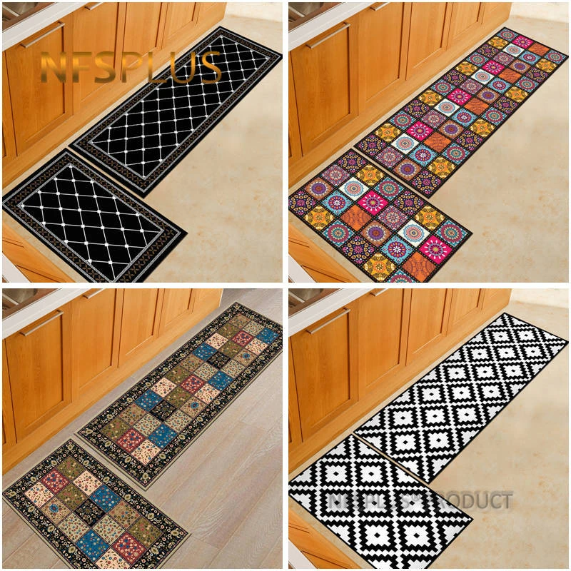 Geometric Kitchen Carpet Floor Mat Rugs Polyester Fiber Printed Home Decorative Anti-Slip Hallway Door Mats Entrance Doormat
