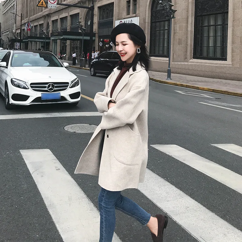 

Woolen Coat Women's 2018 Autumn And Winter New Style Korean-style Loose-Fit Slimming Short-height Hepburn Wind Students Woolen J