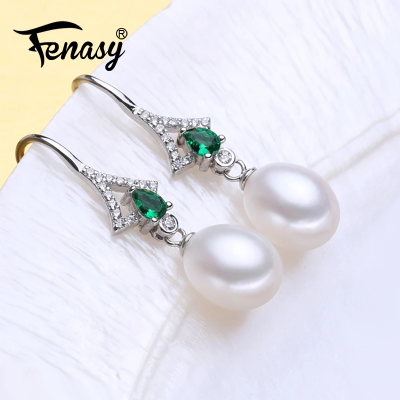 Женские серьги с натуральным жемчугом FENASY корейские висячие кристаллами из