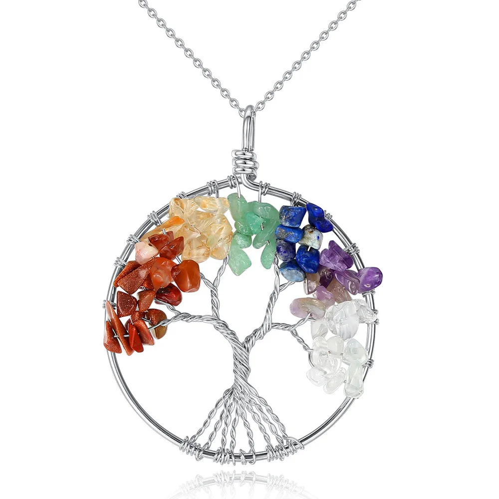 

Cross Border Amazon Hot Selling Necklace Europe And America Creative Simple Natural Gravel Crystal Lucky Tree Pendant Choker