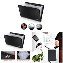 Fireproof Waterproof File Folder Money Document Bag with 12 Pockets Zipper Closure Pouch DQ-Drop