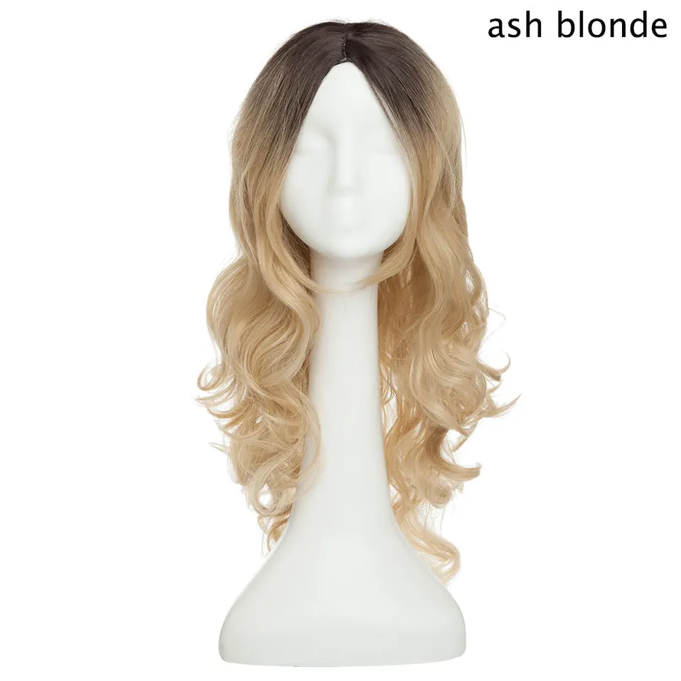 ash blonde SNOILITE 24 дюйма длинные волнистые косплей парик Красный Зеленый Пупс Розовый Черный Голубой серебряный серый блонд коричневый 60 см синтетические волосы парик для женщин - Цвет: ash blonde
