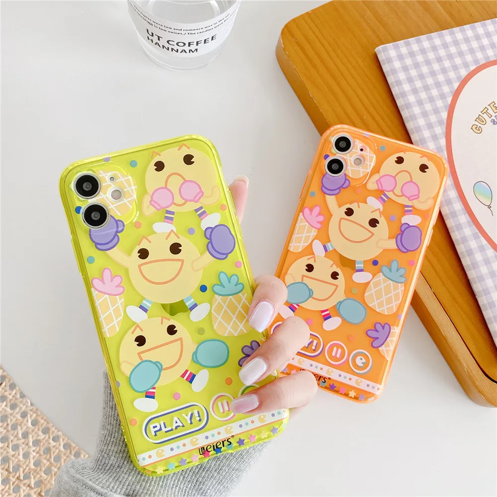 

cartoon Fruits Fluorescent Phone Case For iPhone 11 11Pro Max XR XS Max 7 8 Plus Solid Color Transparent Soft TPU Back Cover