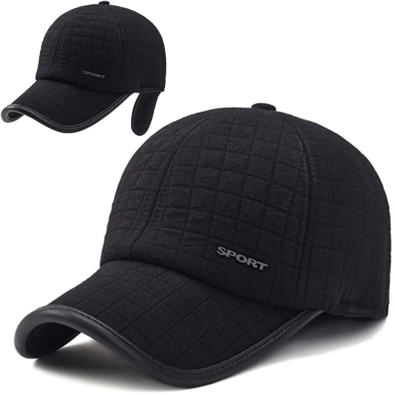 Распродажа, зимняя бейсболка с ушанками для мужчин, теплая хлопковая утолщенная бейсболка, мужские шапки для отца, защита ушей