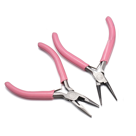 Mini Jewelry Pliers Set DIY Jewelry Making and Fixing Tools Pink Handle with Scissors, Copper Wire Cutting, Oblique Pliers