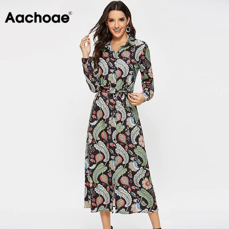 Aachoae Long Floral Print Shirt Dress Women 2020 Long Sleeve Ladies Bandage Dresses Turn Down Collar Casual Office Button Dress Aachoae Long Floral Print Shirt Dress Women 2020 Long Sleeve Ladies Bandage Dresses Turn Down Collar Casual Office Button Dress
