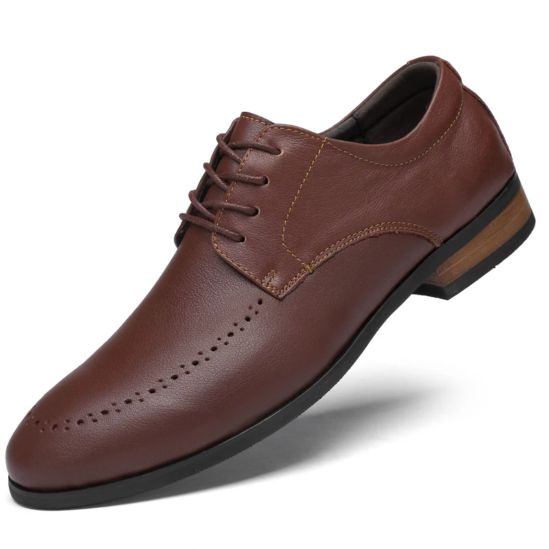 Классические Мужские модельные туфли из коровьей кожи в деловом стиле; модные элегантные официальные свадебные туфли; мужские офисные туфли-оксфорды без шнуровки для мужчин - Цвет: Brown