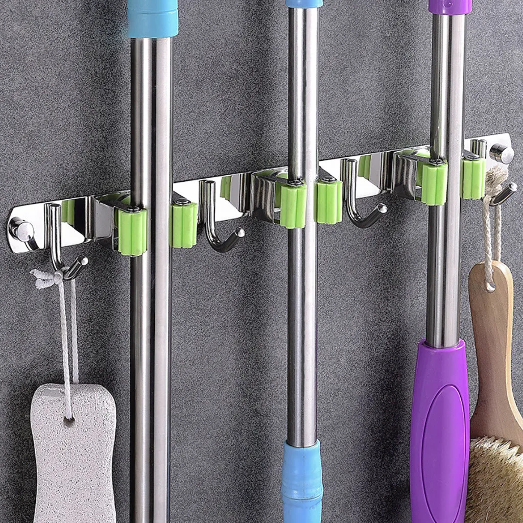

Mop Holder Storage Organizer bathroom hooks Wall Mount 304 Stainless Steel Nail-free glue