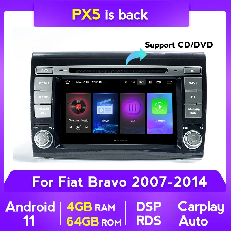 Android 11 автомобильный DVD-плеер для Fiat/Bravo2007 2008 2009 2010 2011 2012 мультимедийный Стерео GPS