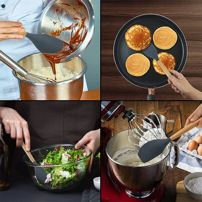 Non-Stick Cream Baking Scraper Silicone Butter Spatula Cutter Chocolate Smoother Wooden Spatula Heat Resistant Kitchen Cake Tool