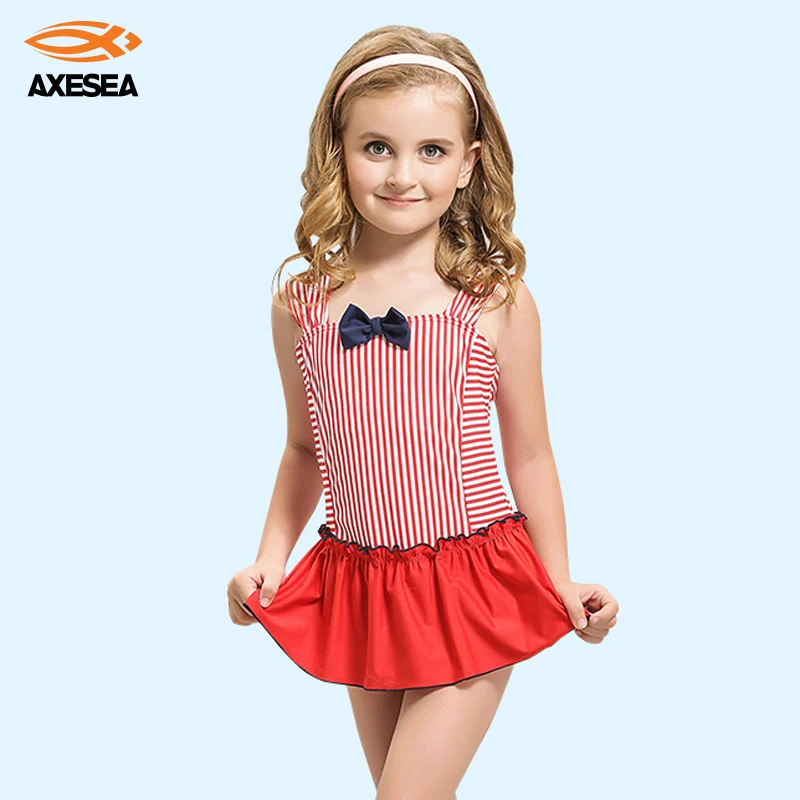 

AXESEA Kids Girls One Piece Swimwear Baby Cute Swimsuit Stripe Beach Swim Skirt Children Swimdress Toddler Bathing Suit