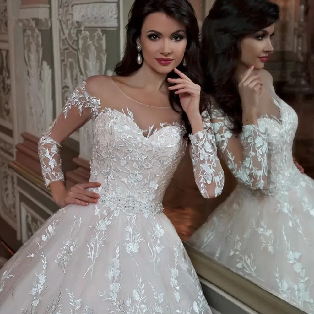 Роскошное кружевное бальное платье с блестящей отделкой бисером и кристаллами на талии, свадебные платья размера плюс