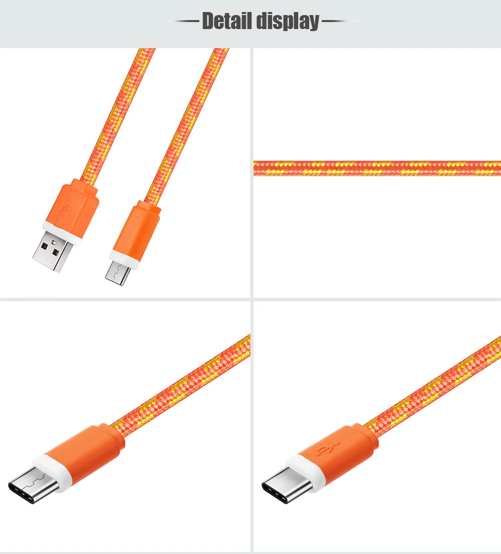Цветной нейлоновый плетеный кабель 2M type C, синхронизированный для передачи данных
