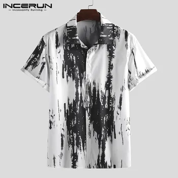 

INCERUN Men Hawaiian Shirt Loose Lapel Short Sleeve Breathable Tie Dye Camisa Vacation Casual Brand Shirts Men Streetwear 2020