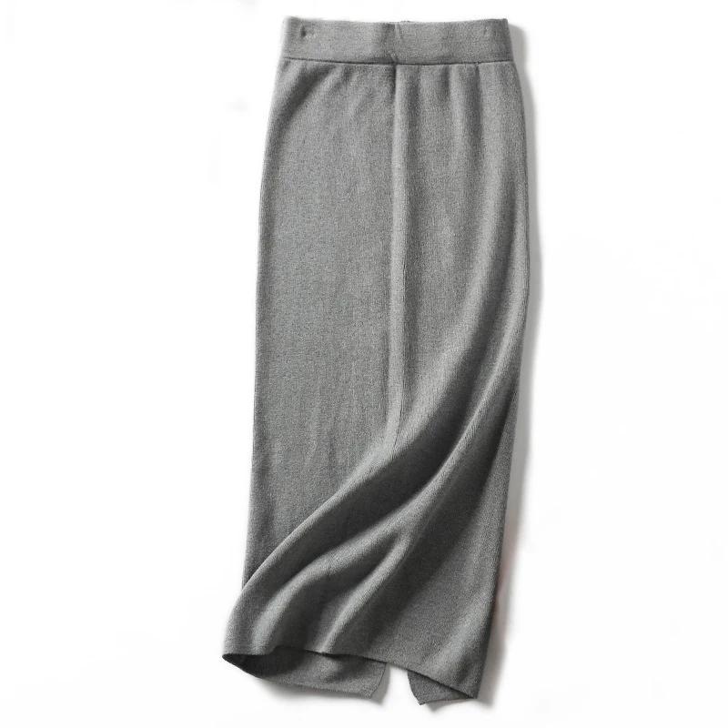 Wixra New Solid Pencil Skirts Elegant High Waist Mid-Calf Split Skirt Ladies Bottom Autumn Winter - Цвет: Gray
