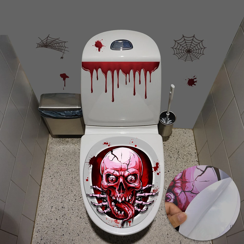 Halloween Skull Horror Toilet Seat Grabber Sticker Cover Spider Clown Blood Handprint Scary Horror Party Decoration Topper
