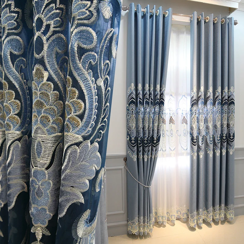 

Customized high-end atmospheric hollow embroidery European-style luxury French curtains for living room bedroom floor shading