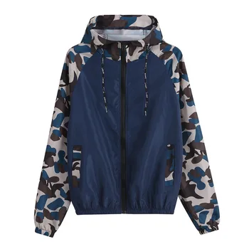 

Womail Coat Autumn Women's Casual Long Sleeve Camouflage Patchwork Color Hooded Zipper Pockets Sport Coat Jacket Waterproof