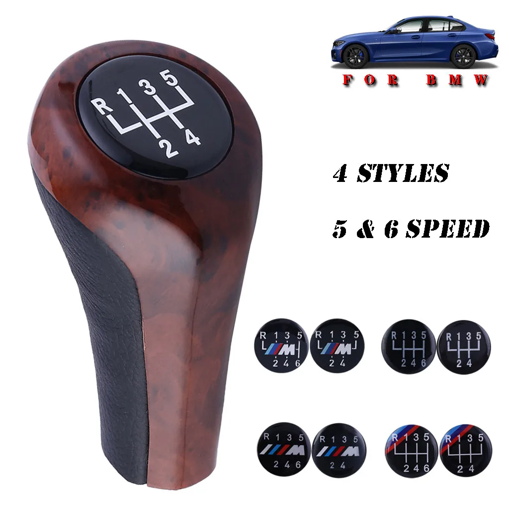 Leather Walnut Car Gear Shift Knob 5/6 Speed Shifter Ball Lever Stick ForE46 Etc