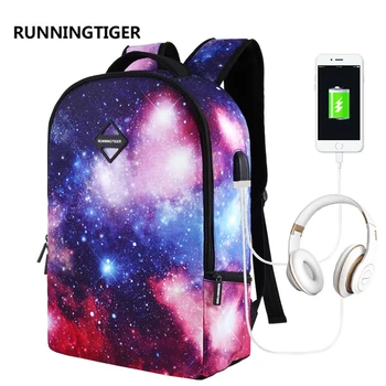 

RUNNINGTIGER New USB Headset Charging Men Backpack 16 inch Anti Theft Laptop Backpacks For Teenagers Printing Women Mochila 2018