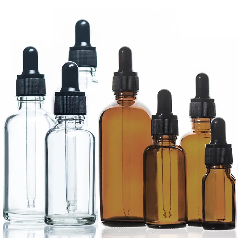 

10Pcs 5ml/10ml/15ml/20ml/30ml/50ml Amber Empty Spray Dropper Bottle Storage Container Refillable Glass Essential Oil Bottle
