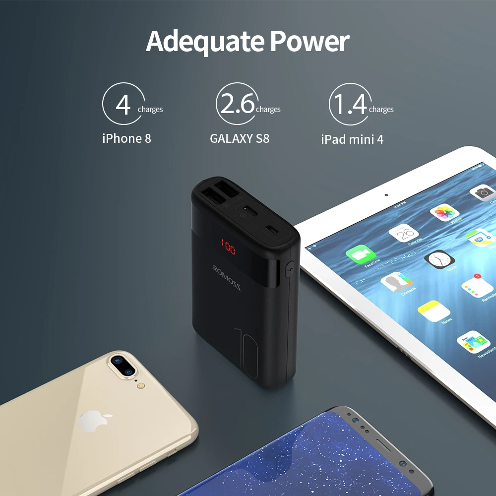 Billige ROMOSS Ares 10 10000mAh Power Bank Mit Doppel USB Port Power Externe Batterie Pack Reise Größe Tragbare Ladegerät Für iPhone