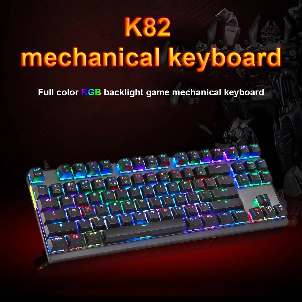 

K82 Gaming Mechanical Keyboard RGB LED Backlight USB Wired 87 Keys for Esports Games ING-SHIPPING