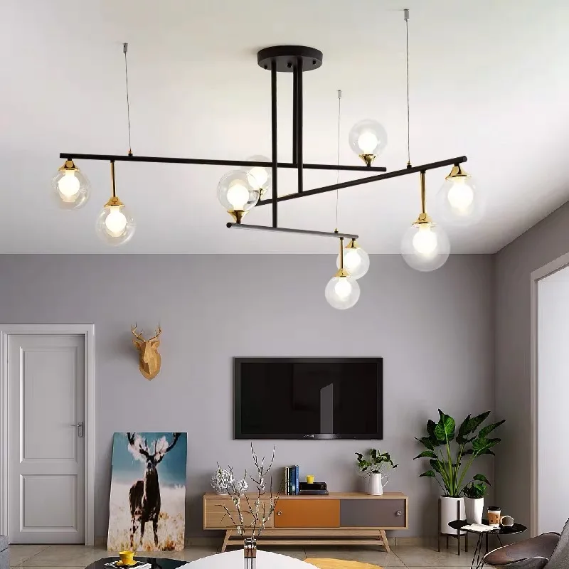 

Nordic Magic Bean LED Chandelier Light Post Modern LOFT Light Restaurant Bedroom Double glass hang lamp Home Lighting