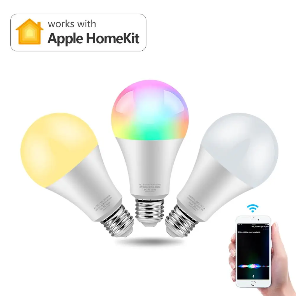 Умная домашняя Светодиодная лампа 15 Вт RGB E27 WIFI умный светильник работает с Apple