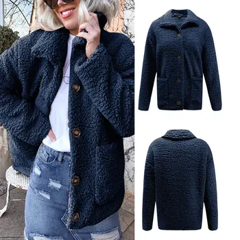 

Women Long Sleeve Thicken Warm Solid Color Buttons Coat for Winter Outdoor FS99
