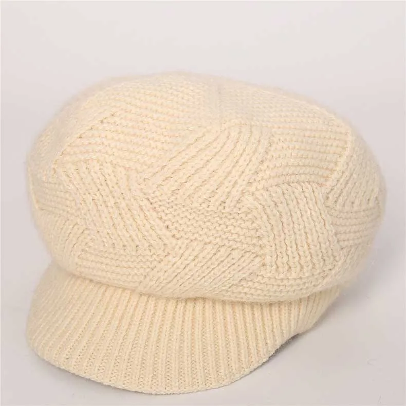 Фибоначчи, новинка, Ретро стиль, высокое качество, берет, вязаная шапка плюс бархат, сплошной цвет, теплая зимняя женская шапка для женщин, береты