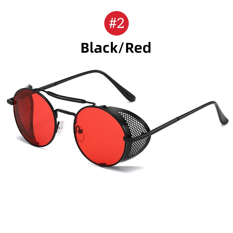 VIVIBEE стимпанк Солнцезащитные очки Мужские трендовые готические круглые красные панк-очки из сплава солнцезащитные очки для вечеринок - Цвет линз: 2 Black Red