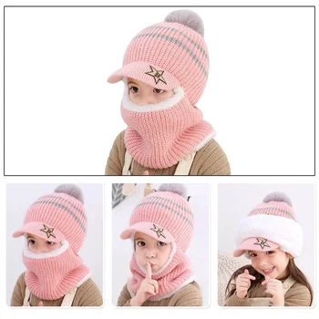 

Kids Winter Velvet Hats Ears Children Warm Caps Scarf Set Baby Bonnet Enfant Knitted Cute Hat For Girl Boy