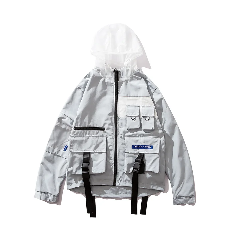 

Buckle Strap Jacket Hip Hop Pocket Men 2019 New