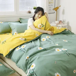 4 Piece Set Brushed Cotton Flower Colorful Bedding Student Home Quilt Cover Frosted Queen Comforter Sets Bed Sheets
