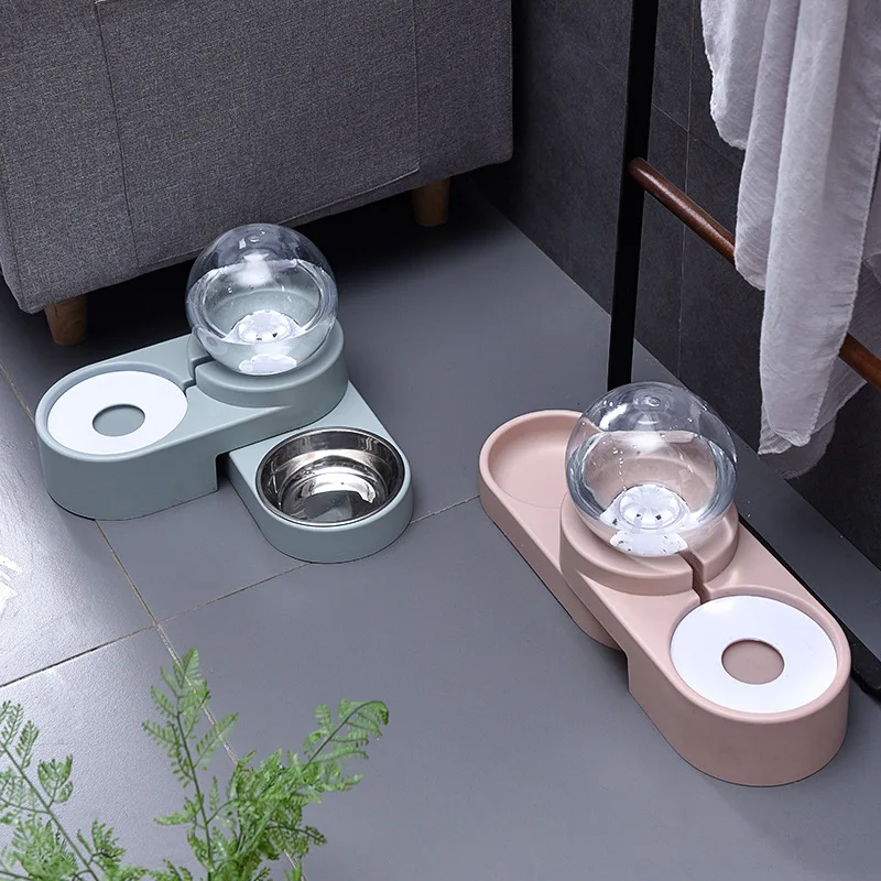 

Bubble Automatic Refillable Water Bowl Double Bowl Pet Drinking Bowl Cat Drink Water Food Basin