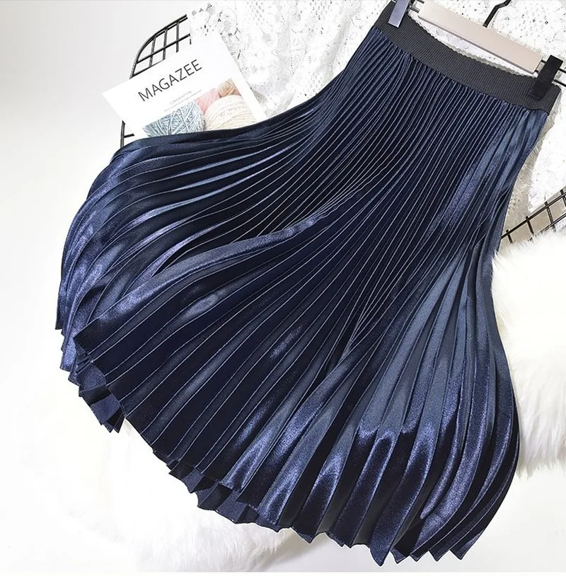 Brand Autumn Office Women Long Skirts Fashion A-Line Women Pleated Skirts High Waist Women Midi Skirt Faldas Mujer Saias